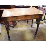 A Victorian oak table, on turned legs, 92 cm wide, a mahogany D shape table, a mahogany bookcase,