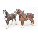 A Beswick Clydesdale, 2nd version, show harness, 2465, matt, and another harnessed horse, Burnham