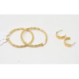 A pair of 18ct gold hoop earrings, and another pair, approx. 8.0 g (2)