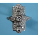 An Art Deco platinum and diamond panel ring, approx. ring size JÂ½ See inside front cover colour