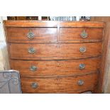 An inlaid mahogany bow front chest, of two short and three long drawers, on bracket feet, 105 cm