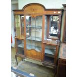 An Edwardian inlaid mahogany display cabinet, on cabriole legs with pad feet, 135 cm wide