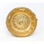 A 17th century brass alms dish/bowl, 30 cm diameter