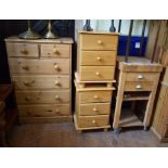 A butcher's block, on castors, 50.5 cm wide, a pine chest of drawers and other furniture (qty)