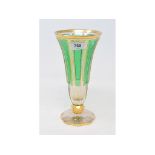 A Bohemian clear and green glass trumpet vase, with gilt decoration, 22.5 cm high