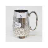 A Chinese silver coloured metal tankard, inscribed 'From Sun Shing To Captain T S Garduer January