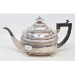 A George III silver teapot, with reeded decoration, London 1809, approx. 18.0 ozt (all in), 16.5