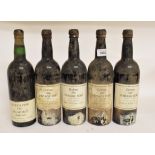 A bottle of Delaforce vintage port, 1966, and four other bottles of port, all capsules damaged/