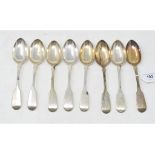 Eight Victorian silver fiddle pattern dessertspoons, crested, London 1866 & 1870, approx. 13.9 ozt