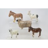 A Beswick Nigerian Pot-Bellied Pig Goat, G223, a Wensleydale Sheep, 4123, a Donkey, 2267A,