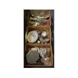 A plated cheese dish and cover, and other plated items (3 boxes)