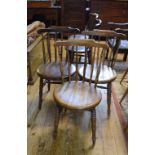 A set of eight kitchen chairs, with turned legs joined by H stretchers (8)