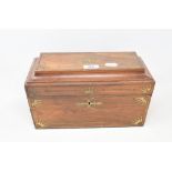An early 19th century rosewood tea caddy, inlaid with brass, 32 cm wide, and a Victorian papier