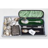 Assorted silver spoons, various dates and makers, and other small items of silver, approx. 10.1 ozt