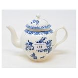 A late 18th century Penningtons Liverpool porcelain teapot and cover, transfer printed with the