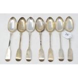 Seven Victorian silver fiddle pattern tablespoons, crested, various dates and makers, approx. 15.9