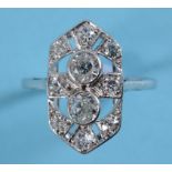 An Art Deco style platinum and diamond panel ring, approx. ring size L See illustration Report by NG