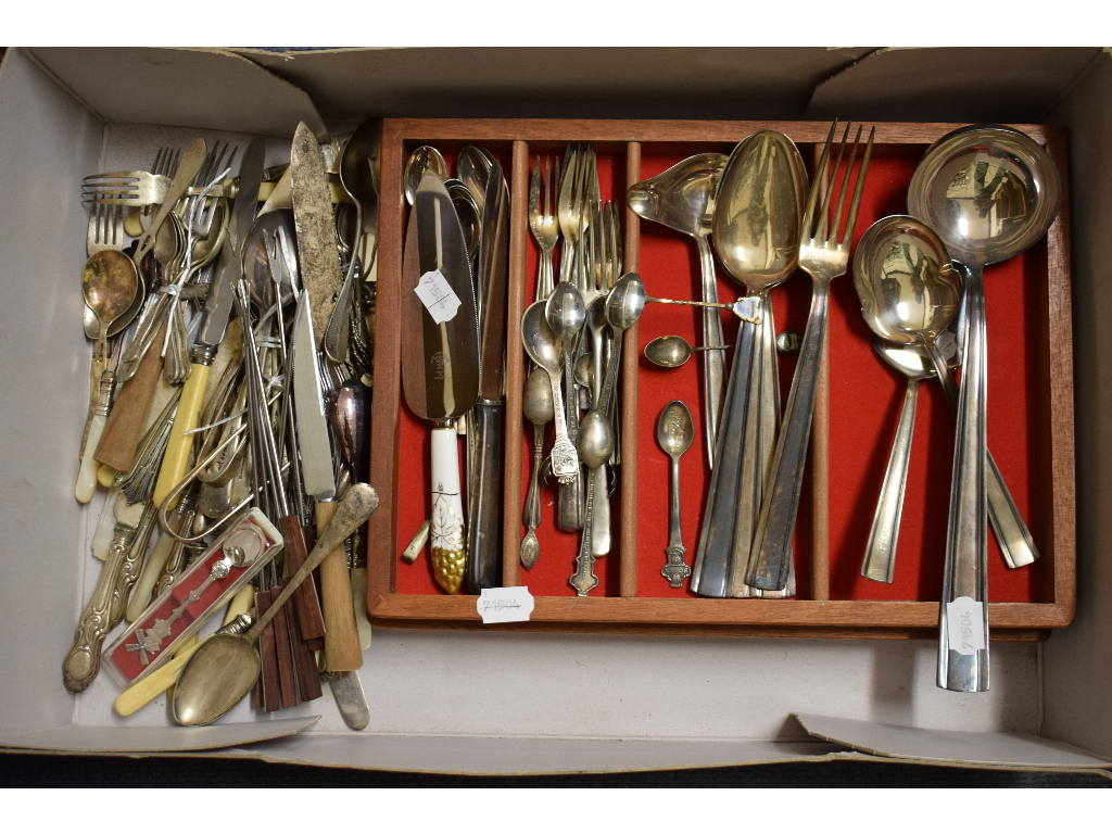 A Berndorf silver plated part service of cutlery, and other plated items (box)