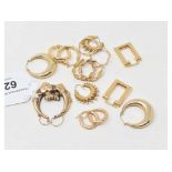 A pair of 9ct gold Claddagh hoop earrings, and other 9ct gold earrings, approx. 15.3 g