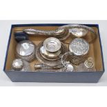 A silver dressing mirror, Chester 1921, a Victorian silver double ended scent bottle, London 1881, a