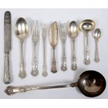 A part table service, of silver Queens pattern cutlery, initialled, various dates and makers,