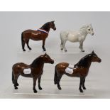 A Beswick Dartmoor Pony, Jentyl, 1642, another, Warlord, two legs glued, another Dartmoor Pony,
