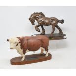 A Beswick Connoisseur Polled Hereford Bull, A2574, satin matt, and a Britannia Collection horse,