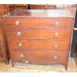 A 19th century mahogany chest, of four graduated long drawers, on splay bracket feet, 110 cm wide