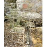 A wirework garden planter, 60 cm diameter, a similar table, two side tables and chair (5)