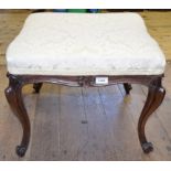 A Victorian rosewood stool, on cabriole legs with knurl feet, 52 cm wide