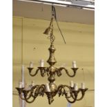 A brass twelve light chandelier, 72 cm wide
