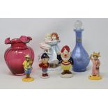 A Wade limited edition Noddy and Big Ears, boxed, two Royal Doulton Bunnykins figures, a Murano