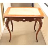 A late 19th century rosewood writing table, the cloth inset top on leaf carved cabriole legs with