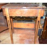 A 19th century mahogany table, on tapering chamfered square legs, 91 cm wide, a D-shaped work table,