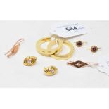 A pair of 9ct gold and diamond drop earrings, approx. 5.0 g (all in), a pair of 18ct gold and
