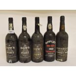 Two bottles of Dow's vintage port, 1975, another bottle, 1977, a bottle of Offley Boa Vista