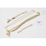 A 9ct gold rope twist chain, another, and a 9ct gold chain with T bar, and assorted 9ct gold