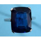 A sapphire ring, in a white coloured metal mount, approx. ring size MÂ½ See inside back cover colour