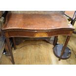 A 19th century inlaid mahogany serpentine front card table, on tapering square legs, 90 cm wide