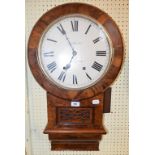 A Victorian wall clock, the 27 cm diameter painted dial signed Leadbeater, Rotherham, in a walnut