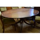 A mahogany oval dining table, on splayed legs, 177 cm wide