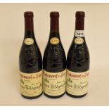 A bottle of Vieux Telegraphe Chateauneuf Du Pape, 1996, and a bottle of two other bottles, 1998