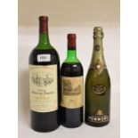 A bottle of Pommery champagne, 1964, a bottle of Chateau Duhart Milon Rothschild, 1978, level to low