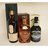A litre bottle of Lagavulin whisky, aged 16 years, a litre bottle of Cardhu whisky, aged 12 years,