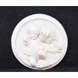 After Lawrence, a plaster roundel, of two children, E Wyon, 18 cm diameter
