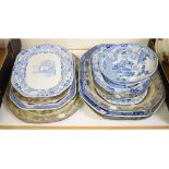 A Mason's Ironstone Kings College Cambridge pattern blue and white meat plate, printed James