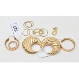 A pair of 9ct gold hoop earrings, and other 9ct gold earrings, approx. 14.3 g