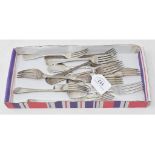 Thirteen various silver dessert forks, various patterns, makers and dates, approx. 18.4 ozt