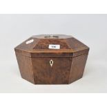 A 19th century yew wood box, of octagonal form, 29 cm wide, and a Sorrento ware box, 14 cm wide (2)