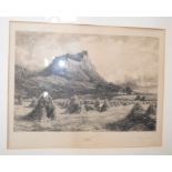 A David Law etching, Stirling Castle, signed in pencil, two Meissonier prints and a Francis